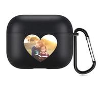 Étui Photo Personnalisé en Forme de Cœur Compatible avec Apple AirPods 4, Coque Souple Personnalisée avec Votre Propre Image (Noir)