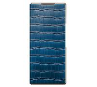 Étui Plaqué for Samsung Galaxy Z Fold 8 Ultra, Fermeture Magnétique, Texture Crocodile, Doublure en Fibre, Résistant Aux Rayures, Coque D'appareil Photo À Rabat en Cuir Véritable(Blue)