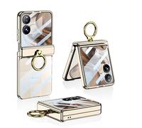 Étui Pliable magnétique Transparent avec Anneau pour XIAOMI Mix Flip2, Housse de Protection Tout Compris pour MI x Flip 2, Film d’écran en Verre plaqué (Or)