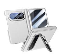 Étui Pliable pour Huawei Pura X Max, Housse en Cuir avec Film en Verre Trempé, Support D'objectif De Coque De Protection, Cadre D'électroplaque sous Vide (Blanc,Film HD,Cadre PC)