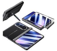 Étui Pliable pour Huawei Pura X Max, Housse en Cuir avec Film en Verre Trempé, Support D'objectif De Coque De Protection, Cadre D'électroplaque sous Vide (Noir,Film HD,Cadre plaqué)