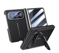 Étui Pliable pour Huawei Pura X Max, Housse en Cuir avec Film en Verre Trempé, Support D'objectif De Coque De Protection, Cadre D'électroplaque sous Vide (Noir,Film HD,Cadre PC)
