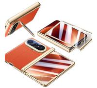 Étui Pliable pour Huawei Pura X Max, Housse en Cuir avec Film en Verre Trempé, Support D'objectif De Coque De Protection, Cadre D'électroplaque sous Vide (Orange,Film HD,Cadre plaqué)