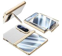 Étui Pliable pour Huawei Pura X Max, Housse en Cuir avec Film en Verre Trempé, Support D'objectif De Coque De Protection, Cadre D'électroplaque sous Vide (Blanc,Film HD,Cadre plaqué)