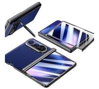 Étui Pliable pour Huawei Pura X Max, Housse en Cuir avec Film en Verre Trempé, Support D'objectif De Coque De Protection, Cadre D'électroplaque sous Vide (Bleu,Film HD,Cadre plaqué)