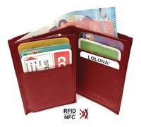 Etui porte carte de crédit RFID/ NFC cuir, 3 volet, 9 cartes, anti piratage Mini Portefeuille, Compact, Homme / Femme -Rouge-LOLUNA®