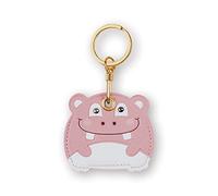 Étui porte-clés en cuir compatible avec Apple AirTag, GPS Airtag avec porte-clés, coque de protection anti-rayures pour clés, portefeuille (hippopotame rose)