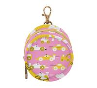 Étui porte-tétine avec fermeture éclair et clip pour pièces de monnaie Motif voitures de dessin animé Rose vif et jaune