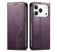 Étui Portefeuille 2 Cartes pour iPhone 15 Plus, Support Pliable - Violet | Fermeture Magnétique, Compartiment à Billets, Dragonne Intégrée, Accès au Port de Charge, Ouverture pour Écouteur