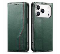 Étui Portefeuille 2 Cartes pour iPhone 15 Pro, Support Pliable - Vert | Fermeture Magnétique, Compartiment à Billets, Dragonne Intégrée, Accès au Port de Charge, Ouverture pour Écouteur