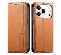 Étui Portefeuille 2 Cartes pour iPhone 15, Support Pliable - Marron | Fermeture Magnétique, Compartiment à Billets, Dragonne Intégrée, Accès au Port de Charge, Ouverture pour Écouteur
