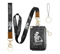 Étui portefeuille 2 en 1 et porte-badge d'identité, dragonne détachable et tour de cou avec étui à fermeture éclair, porte-carte d'identité en cuir porte-clés clip badge nominatif pour travailleur