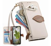 Étui Portefeuille à Fermeture éclair pour Samsung Galaxy A02s/166, Dragonne, béquille, Coques à Motifs de Feuilles d'arbre pour Samsung Galaxy A02s/166-Blanco