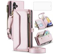 Étui portefeuille à fermeture éclair pour Samsung Galaxy A25 5G avec protecteur d'écran en verre trempé et dragonne, rabat en cuir, blocage RFID, porte-cartes de crédit, cellule A 25 25A SM-A256U pour