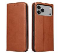 Étui portefeuille à rabat avec porte-cartes - Cuir synthétique de qualité supérieure, béquille, fermeture magnétique en TPU, anti-choc, marron