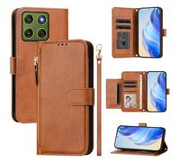 Étui portefeuille à rabat compatible avec Moto Edge 70 5G/X70 Air 5G, 5 emplacements pour cartes, poche zippée, fermeture magnétique, béquille et dragonne, marron