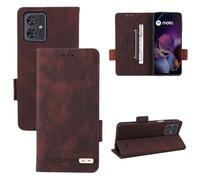 Étui portefeuille à rabat en cuir synthétique avec porte-cartes et fermeture magnétique pour Motorola Moto G54 Power/Moto G54/Moto G64/G64Y 5G - Marron