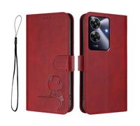 Étui portefeuille à rabat en similicuir avec blocage RFID et emplacements pour cartes pour Realme Note 60 4G International/C61 4G India/Narzo N63 4G, rouge vin
