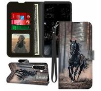 Étui portefeuille à rabat en similicuir avec support et porte-cartes - Protection intégrale pour Samsung Galaxy A26 5G - Cheval noir