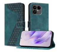 Étui portefeuille à rabat pour Fairphone 6 - Soft Touch - Fonction support - Antichoc et anti-chute - Forme de diamant 3D - Vert