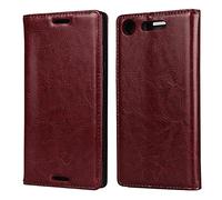Étui portefeuille à rabat pour Sony Xperia XZ1 en cuir véritable TPU avec support de cartes, support magnétique dissimulé, absorption anti-chocs, double couche en cuir