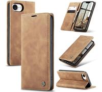 Étui Portefeuille Aimanté Premium Pour Iphone 16e 5g - Housse Cuir Synthétique Marron, Coque Tpu Antichoc, Support Réglable, Rangement 2 Cartes + Poche Billets