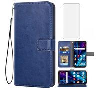 Étui portefeuille compatible avec Alcatel TCL A3X A600DL avec protection d'écran en verre trempé et support pour cartes, accessoires de téléphone pour TCLA3X TLC AX3 600DL 6" - Bleu