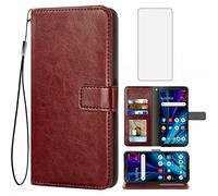Étui portefeuille compatible avec Alcatel TCL A3X A600DL avec protection d'écran en verre trempé et support pour cartes, accessoires de téléphone pour TCLA3X TLC AX3 600DL 6" Marron