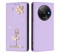 Étui portefeuille compatible avec Redmi A3 4G abroad/Xiaomi POCO C61 4G abroad/Redmi A3X 4G avec emplacements pour cartes, fermeture magnétique et béquille antichoc pour fille ballet - Violet