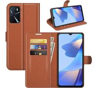 Étui Portefeuille Compatible Oppo A16 / A16s / A54s - Coque Hybride Tpu Et Cuir Pu Marron, Rabat Magnétique, Béquille Intégrée, Fentes Pour Cartes