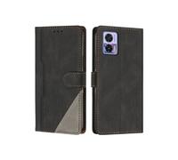 Etui Portefeuille Cuir PU pour Motorola Edge 30 Lite - Porte-Cartes Intégré + Support Intégré - Coque Protective Style Minimaliste-Noir