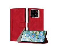 Etui Portefeuille Cuir PU pour ZTE Blade A56 - Porte-Cartes Intégré + Support Intégré - Coque Protective Style Minimaliste-Rouge