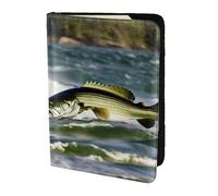 Étui portefeuille de voyage en cuir avec imprimé vague de pêche au bar pour homme et femme, noir, One Size