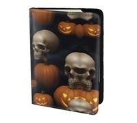Étui portefeuille de voyage en cuir pour passeport d'Halloween avec motif tête de mort pour homme et femme, noir, One Size