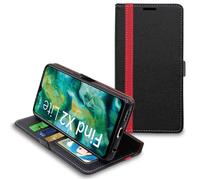 Etui Portefeuille pour Oppo Find X2 Lite PU Cuir Porte-Cartes Support Stand, Noir / Rouge