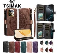 Étui portefeuille en cuir à rabat pour Realme 14 15 16 Pro Plus Realme16 Pro+ 14X 14T 15X 15T 5G avec fermeture éclair, 9 emplacements pour cartes et gaufrage A7-Red