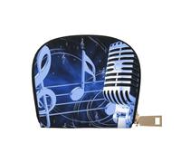 Étui portefeuille en cuir avec microphone et notes de musique pour homme et femme, étui pour cartes de crédit, fermeture éclair, petit portefeuille pour voyage, blanc, Taille unique