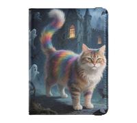 Étui portefeuille en cuir avec motif chat coloré dans un château effrayant pour passeport caché pour argent et cartes pour voyage en famille Accessoires indispensables