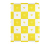 Étui portefeuille en cuir avec motif écossais doré et blanc - Pour passeport - Étanche, Motif carreaux de buffle Doré Blanc Cœur, 1 size