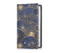 Étui portefeuille en cuir de qualité supérieure pour cartes d'immatriculation et cartes d'assurance - Étui pour cartes, documents essentiels pour permis de conduire - Bleu et doré