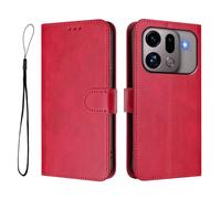 Étui portefeuille en cuir de vache avec blocage RFID pour Oppo Find X9s Pro-PU Cuir Flip Folio avec porte-cartes dragonne, béquille et fermeture magnétique, étui antivol antichoc - Rose rouge