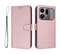 Étui portefeuille en cuir de vache avec blocage RFID pour Oppo Find X9s Pro-PU Cuir Flip Folio avec porte-cartes dragonne, béquille et fermeture magnétique, étui anti-vol et anti-choc, rose