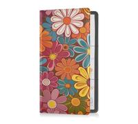 Étui portefeuille en cuir haut de gamme pour homme et femme - Pour documents essentiels, permis de conduire, cartes d'identité, cartes - Motif floral coloré - Fleurs groovy, multicolore, 1 size