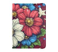 Étui portefeuille en cuir léger pour passeport motif clématite du 4 juillet pour le jour de l'indépendance, Dessin animé Clematis Floral 4th of Juillet Independence Day, 1 size