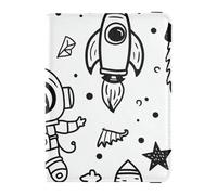 Étui portefeuille en cuir noir avec blocage RFID pour passeport Motif astronautes et lune et étoiles, astronautes lune étoiles noir, 1 size