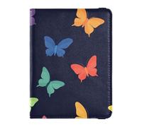 Étui portefeuille en cuir noir avec motif papillons colorés personnalisables pour passeport, organiseur de documents, accessoires ultra fin, Papillons colorés noirs, 1 size