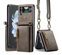 Étui portefeuille en cuir pliable pour Samsung Galaxy Z Flip 4, avec 4 emplacements pour cartes, 3 emplacements pour espèces, 1 poche zippée, béquille antichoc [blocage RFID] avec lanière pour femme
