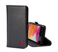 étui portefeuille en cuir pour iPhone SE et iPhone 8/7 (avec fonction de support) - Noir avec détail rouge