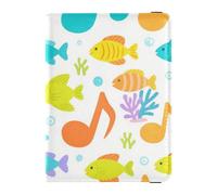 Étui portefeuille en cuir pour passeport avec notes de musique colorées en forme de poisson et bulle, pour les voyages, les vaccins, les femmes, ultra fin