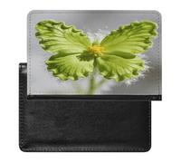 Étui portefeuille en cuir pour passeport avec papillon et fleur vert - Ultra fin - Accessoires indispensables pour le voyage